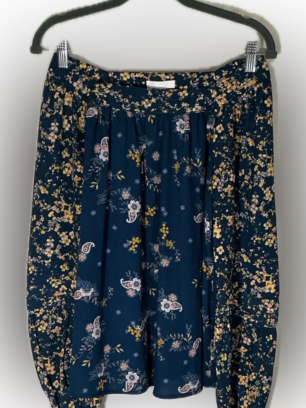 LC Lauren Conrad Navy Floral Long Sleeve Blouse